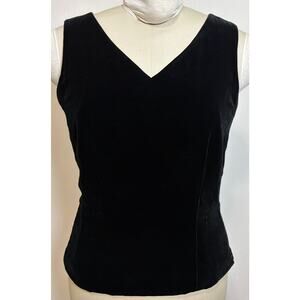 Vintage Ann Taylor Womens Black Velvet Double V Tank Top Silk Blend Zipper 8
